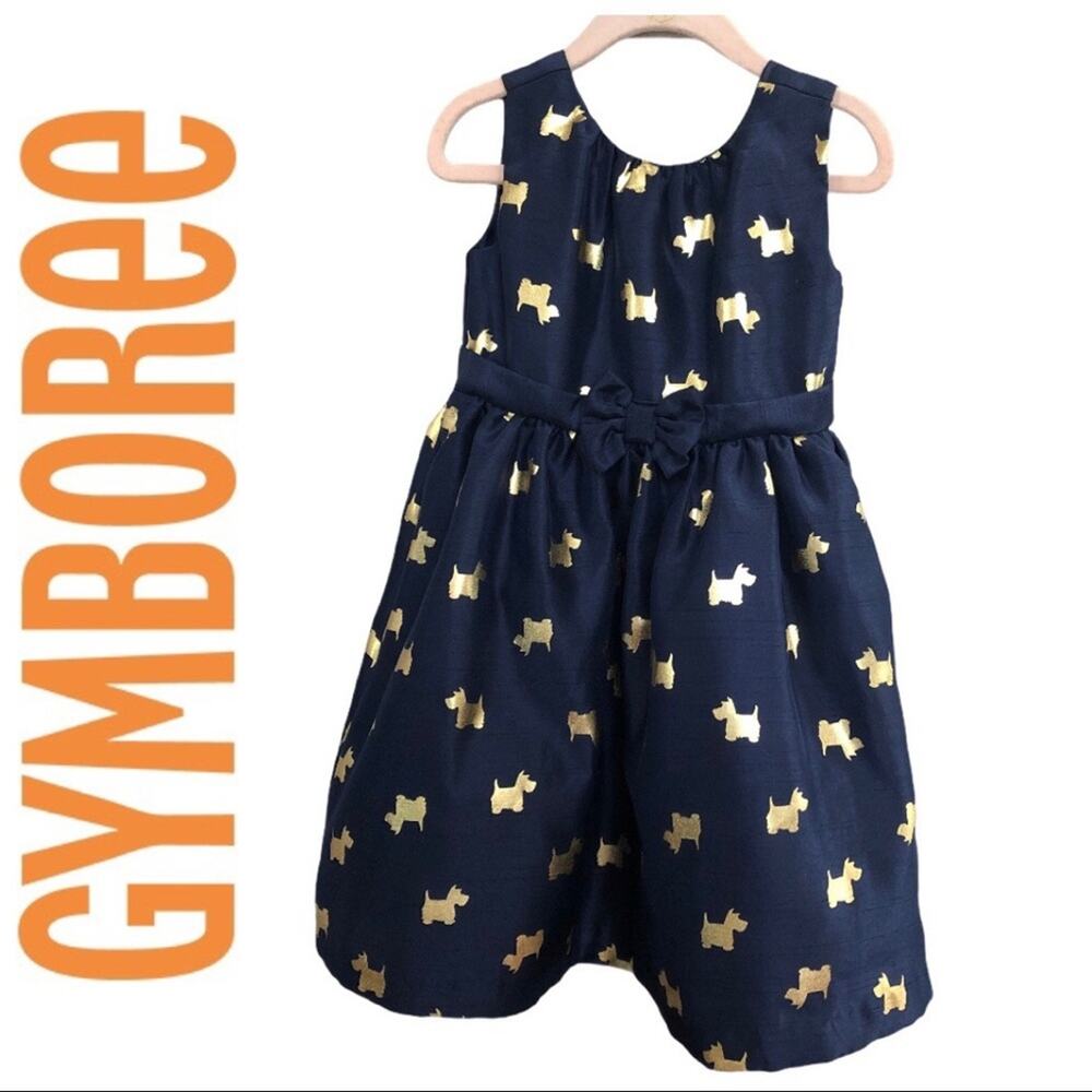 Gymboree Scottie Dog Gold Foil Dress Navy Blue 4T